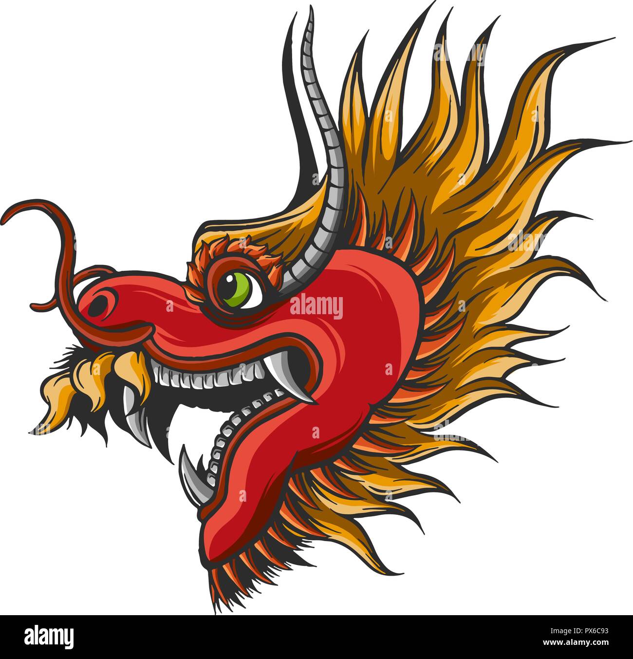 Chinese Dragon of power and flames wisdom flying cartoon illustration Stock Vector