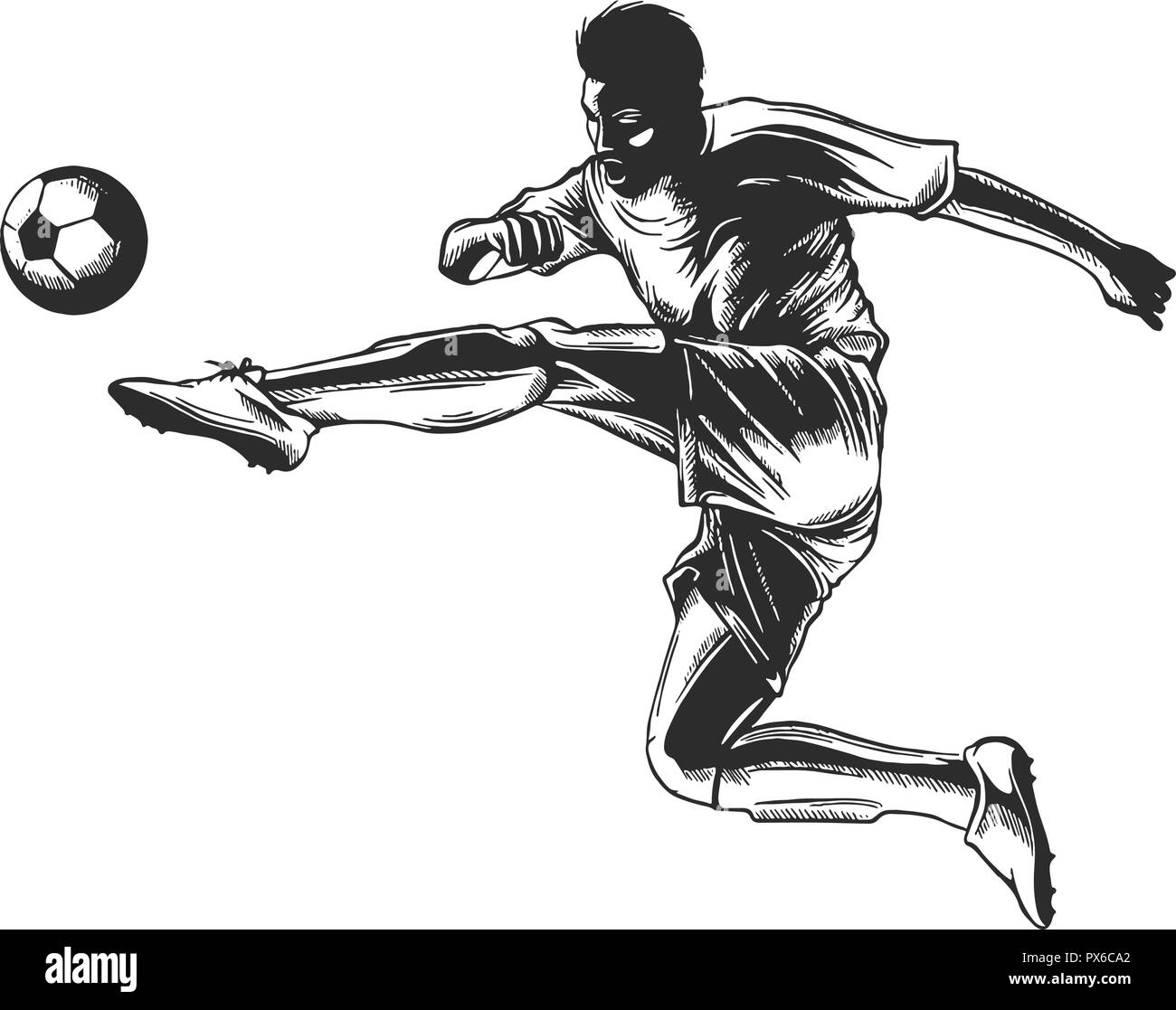 Soccer player kicking ball. illustration of sport Stock Vector