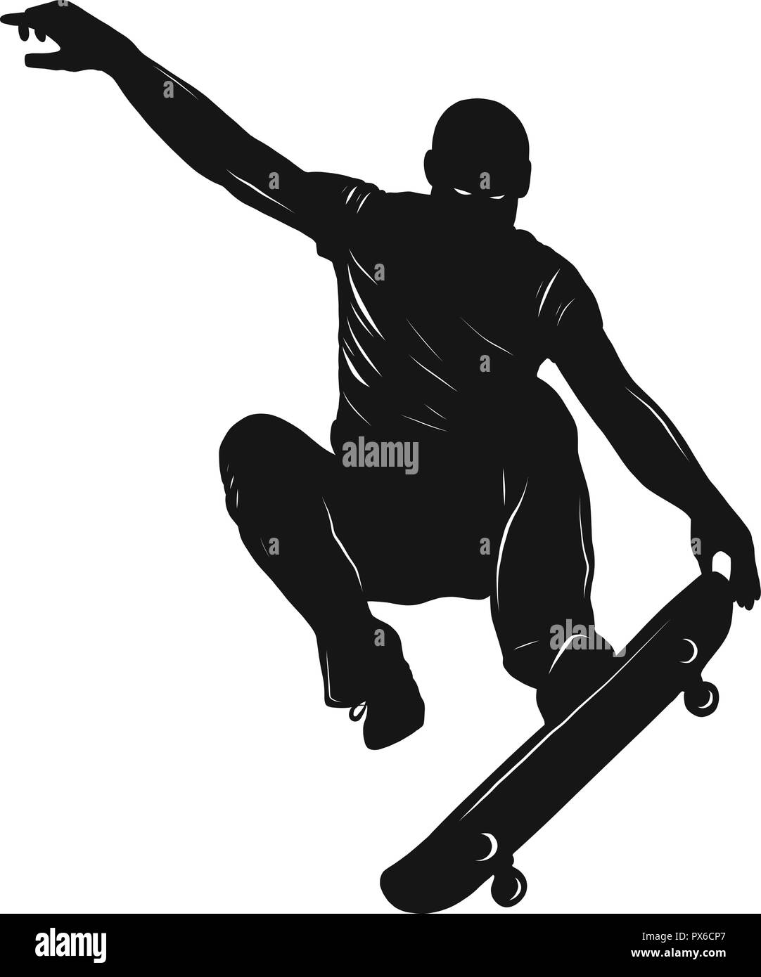 Skateboarder doing a jumping trick, low poly vector illustration. with stain. Stock Vector