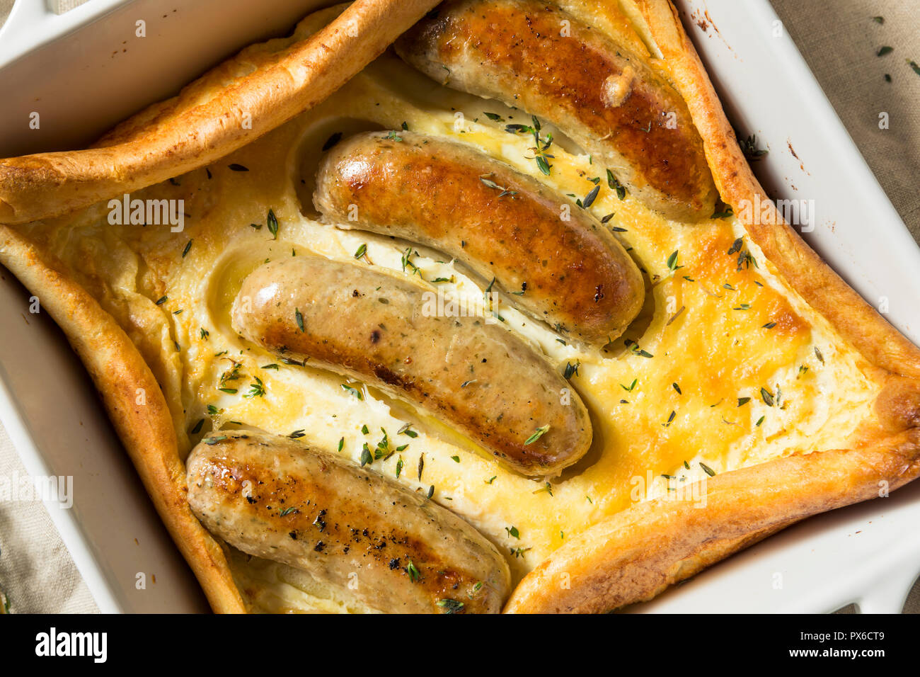 Homemade English Toad in the Hole Ready to Eat Stock Photo