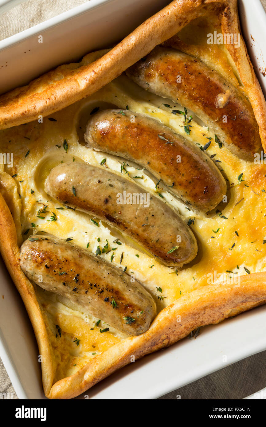 Homemade English Toad in the Hole Ready to Eat Stock Photo