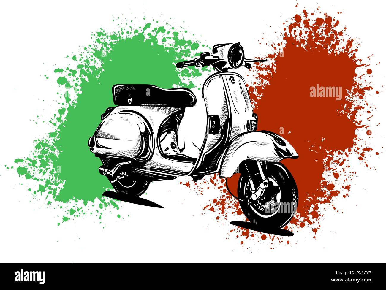 Vector illustration of an Italian scooter with flag Stock Vector