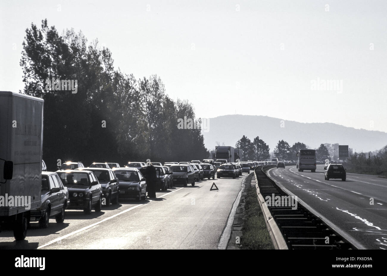 Traffic jam on highway, Austria, Lower Austria, Weinviertel, Stockerau Stock Photo
