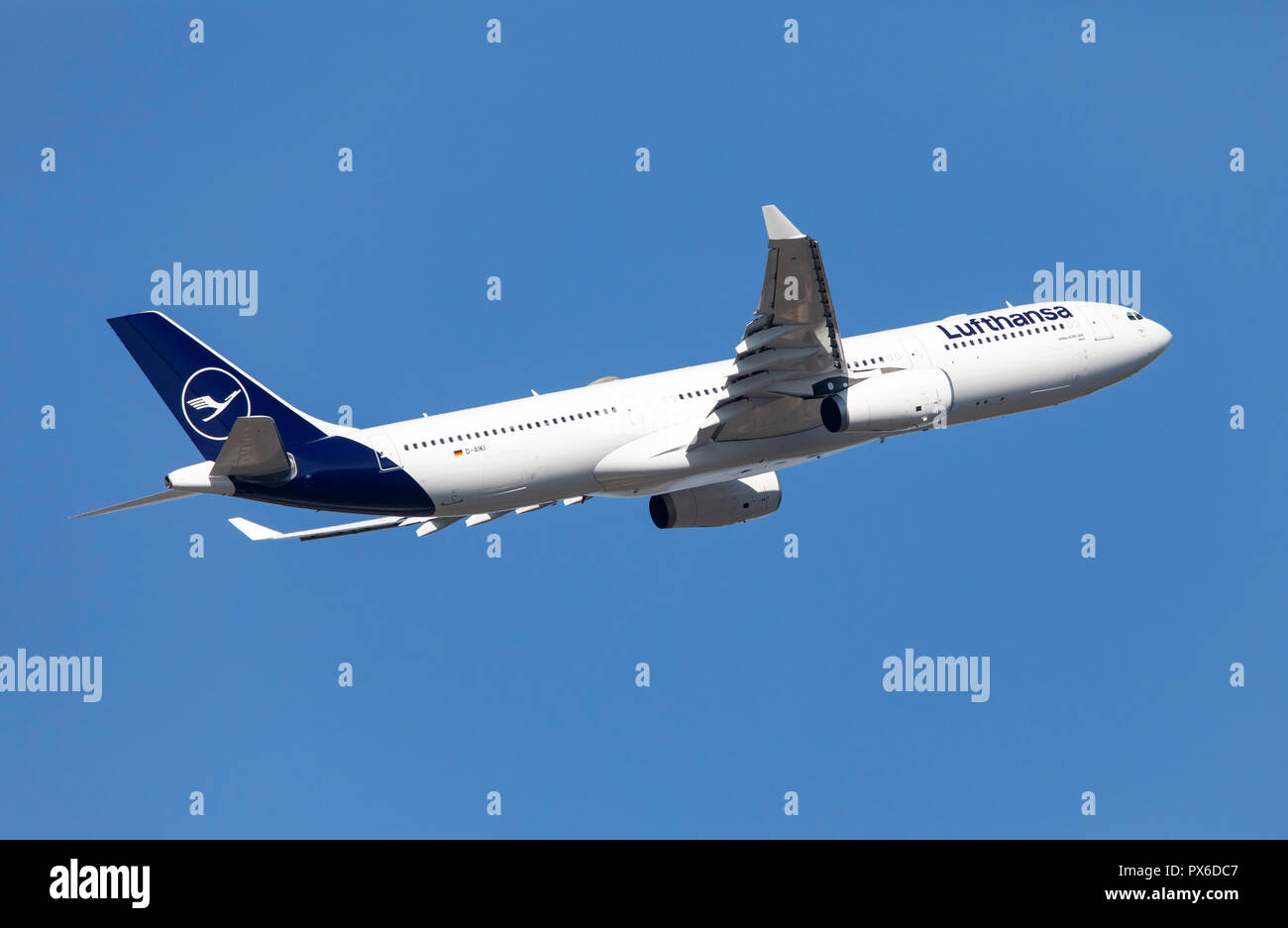 Frankfurt / Main Airport, FRA, Fraport, Lufthansa Airbus A330-300 at take-off, climb Stock Photo