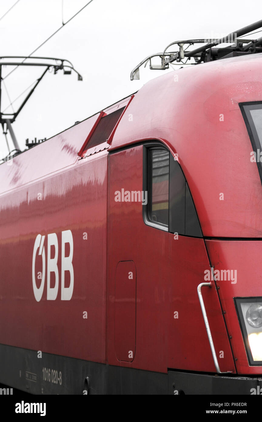 OEBB, Austrian Federal railway, train with company logo, Austria