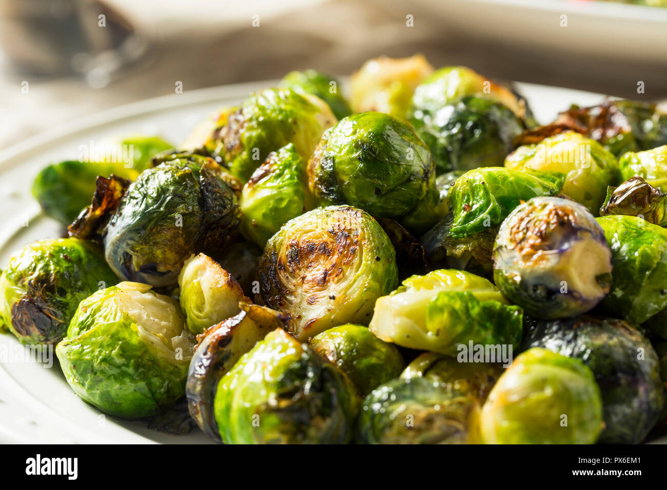 Healthy Roasted Brussel Sprouts for Thanksgiving Dinner Stock Photo