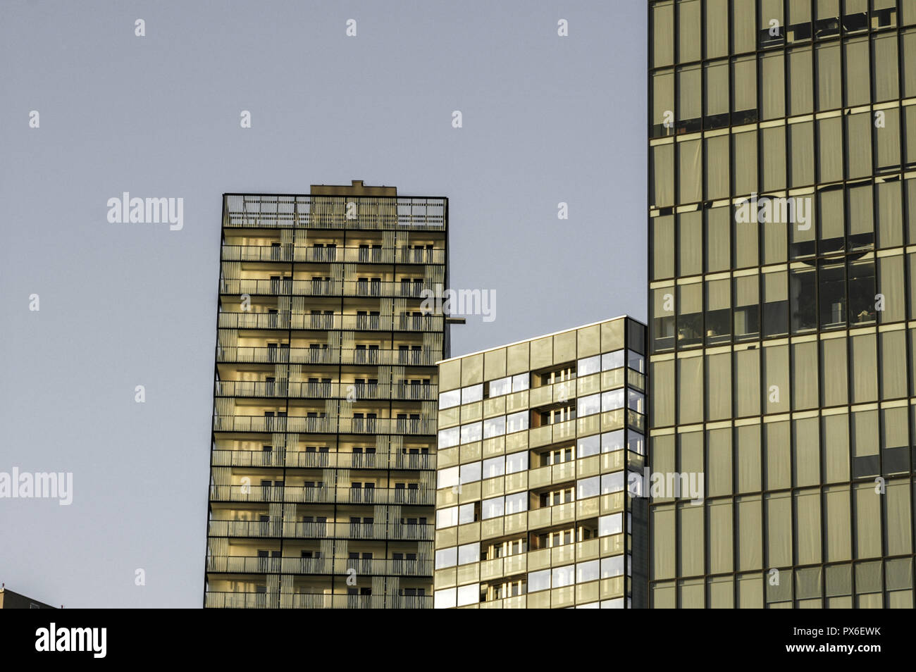 Wienerberg City, modern architecture, blocks of flats, Twin Tower, Austria, Vienna, 10. district, Wienerberg Stock Photo