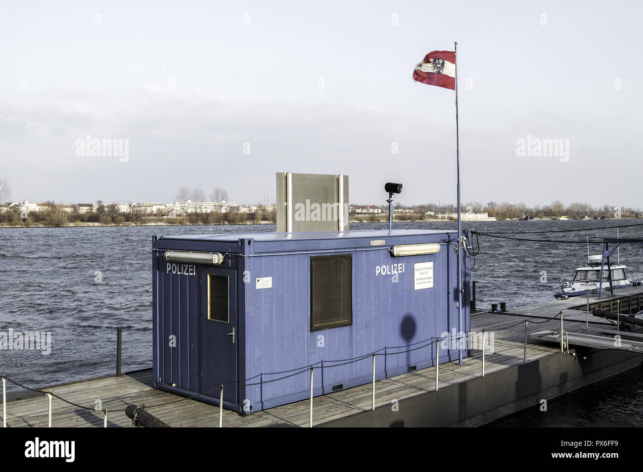 Vienna, Handelskai, Donau, police container, Austria, 2. district Stock ...