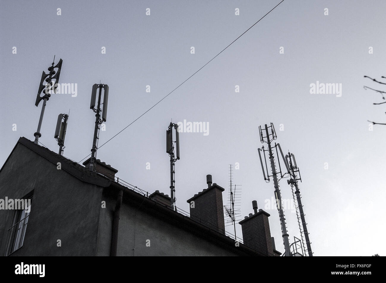 Antenna on apartment house Stock Photo