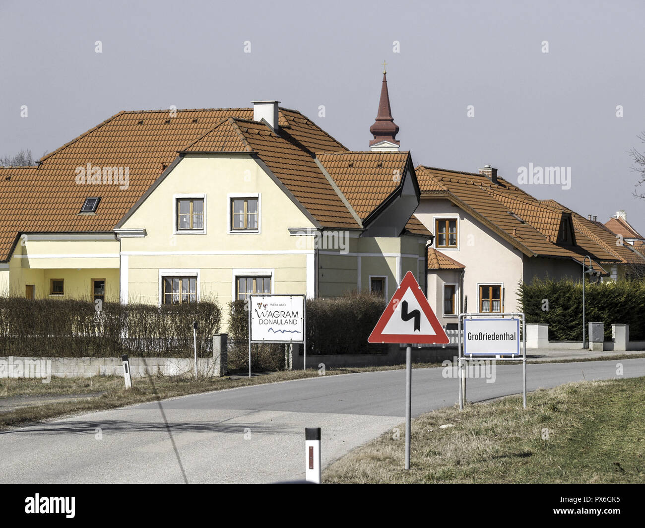 Village entry of Grossriedenthal, Austria, Lower Austria, Weinviertel Stock Photo