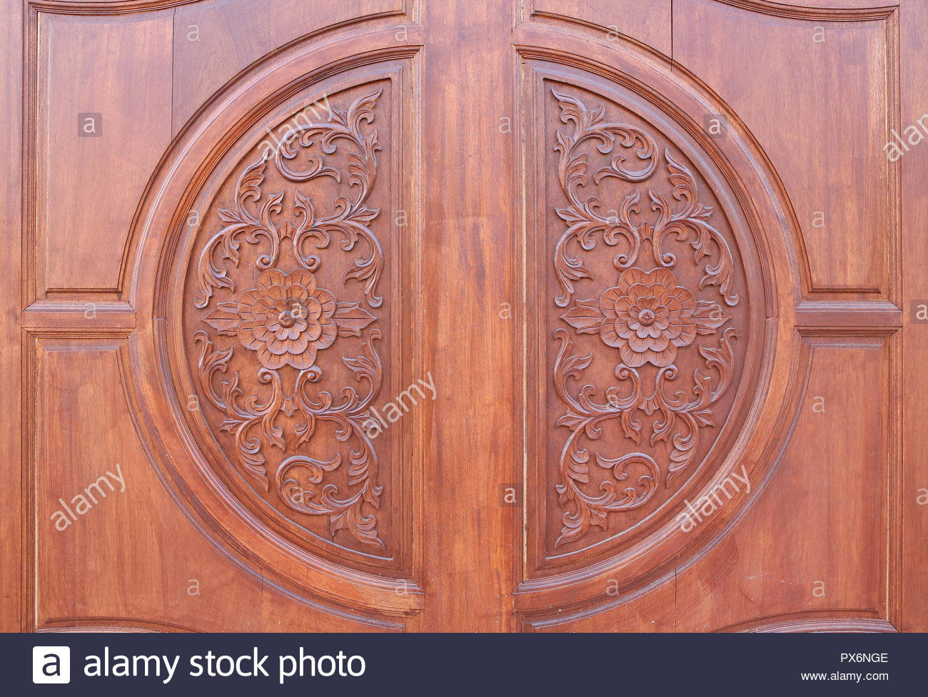 Pattern Of Flower Carved On Wood Background Traditional Wooden