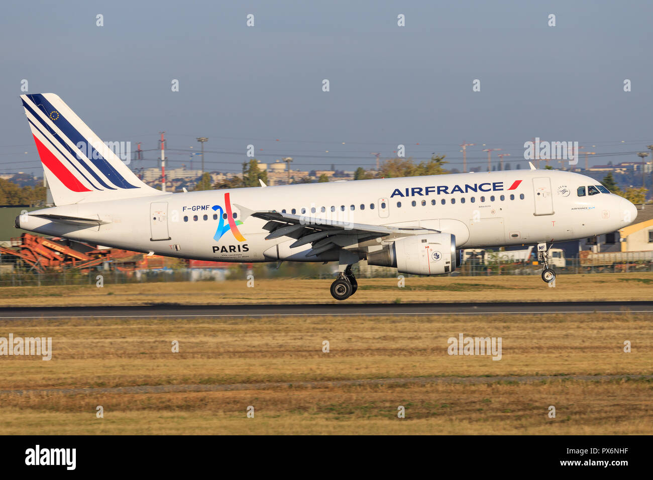 Paris/France October 9, 2018: Airbus a320 from Air France landing at Paris Airport. Stock Photo