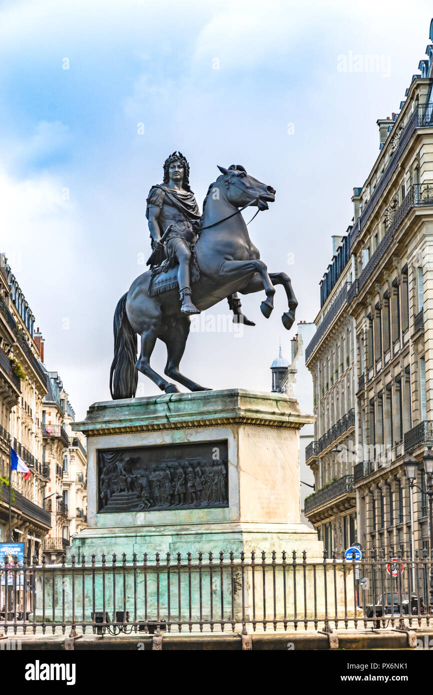 Paris, France - December 10, 2017: Statue of King Louis XIV in Victory Square (Place de Victoires) comissioned by King Louis XVIII to Francois Joseph  Stock Photo