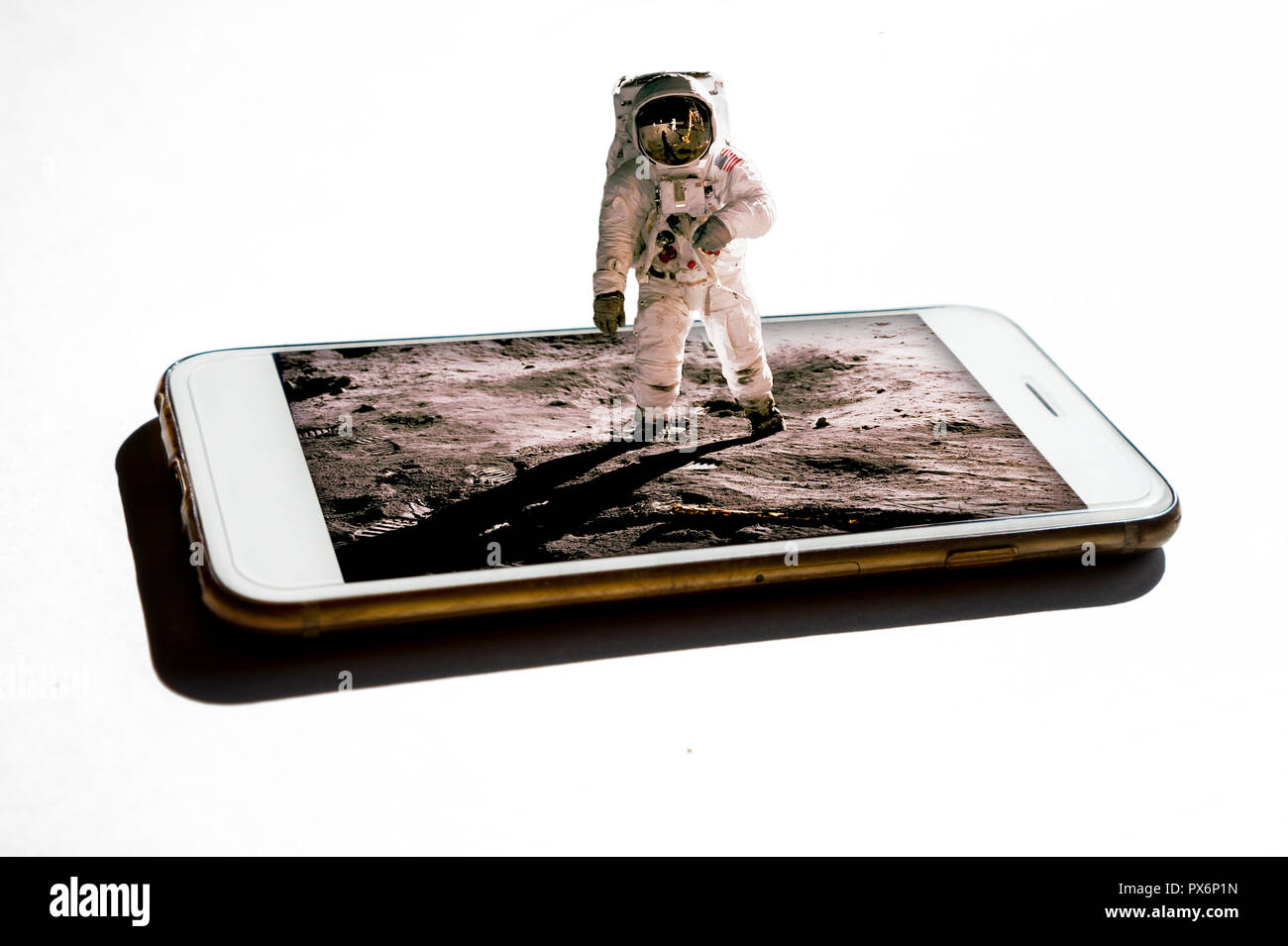 3D astronaut coming out from the smartphone - 3d future technology digital world concept  Elements of this image furnished by NASA Stock Photo