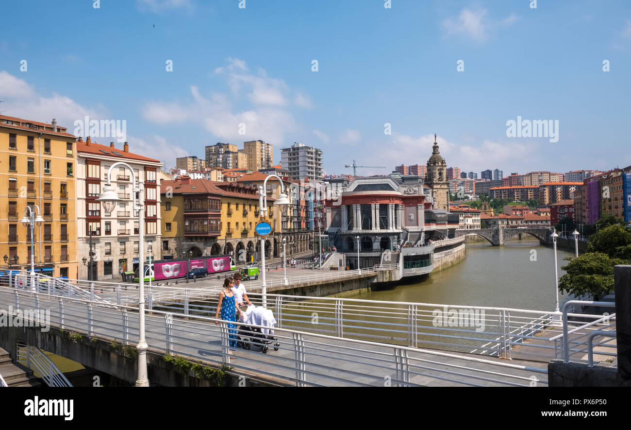 The River Nervion in central Bilbao, Spain, Europe Stock Photo