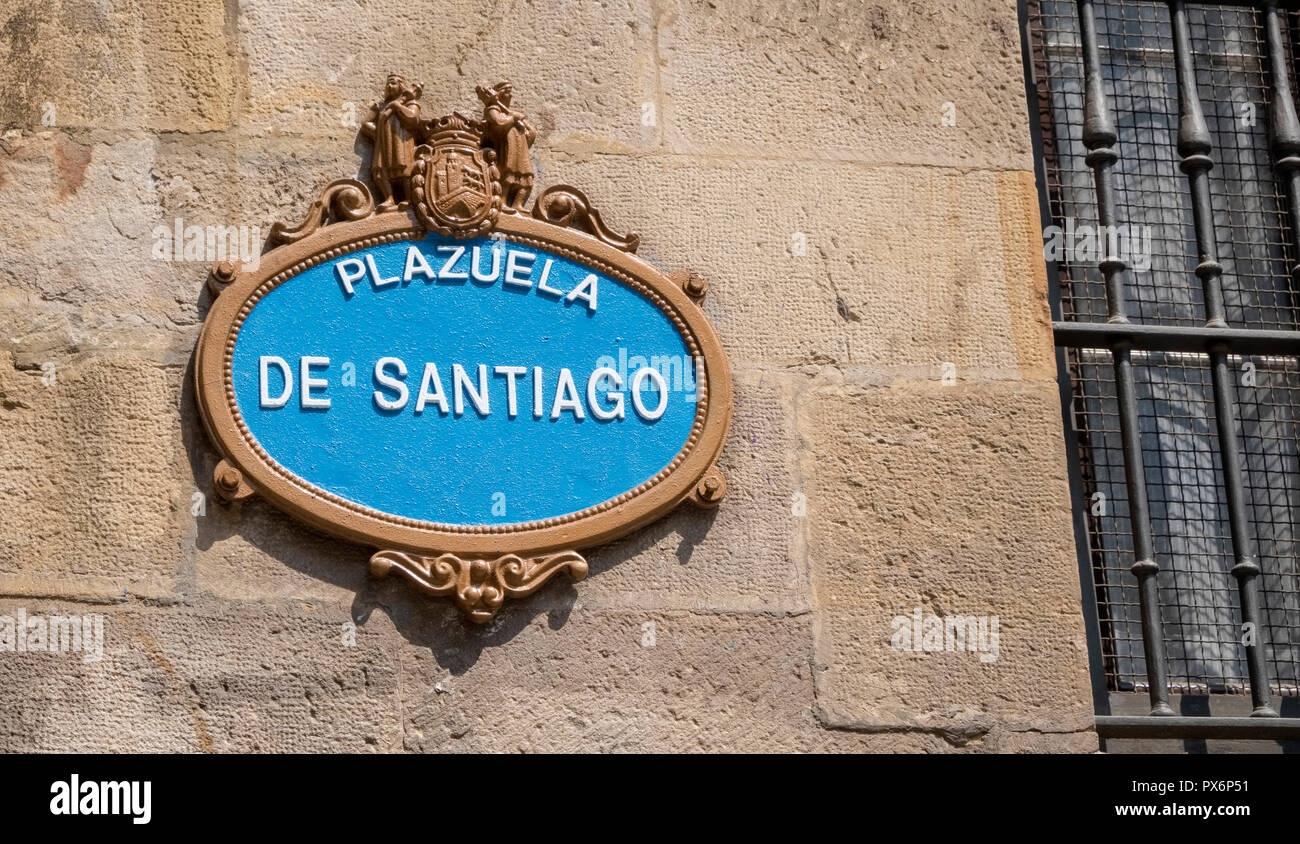 Ornate street sign in Bilbao, Spain, Europe Stock Photo