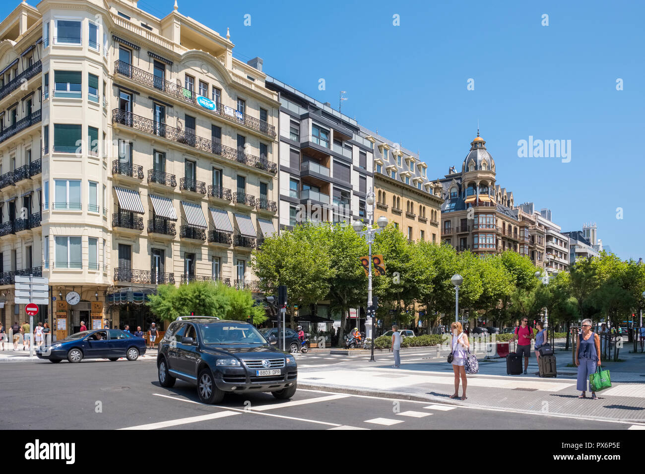 Street scene in San Sebastian, Donostia, in the Basque Country, Spain, Europe Stock Photo