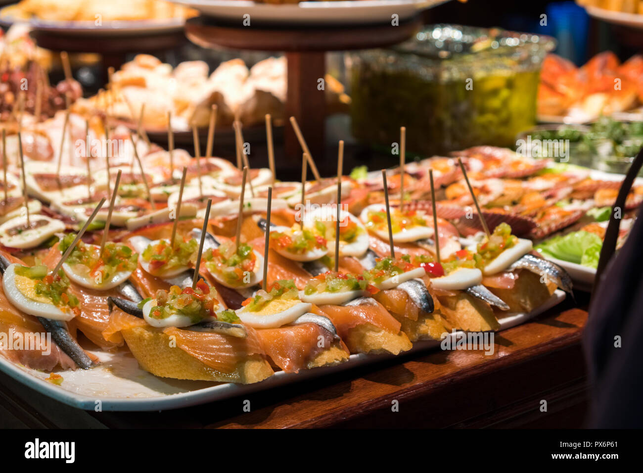 Tapas or Pintxos in San Sebastian, Donostia, Basque Country, Spain, Europe Stock Photo