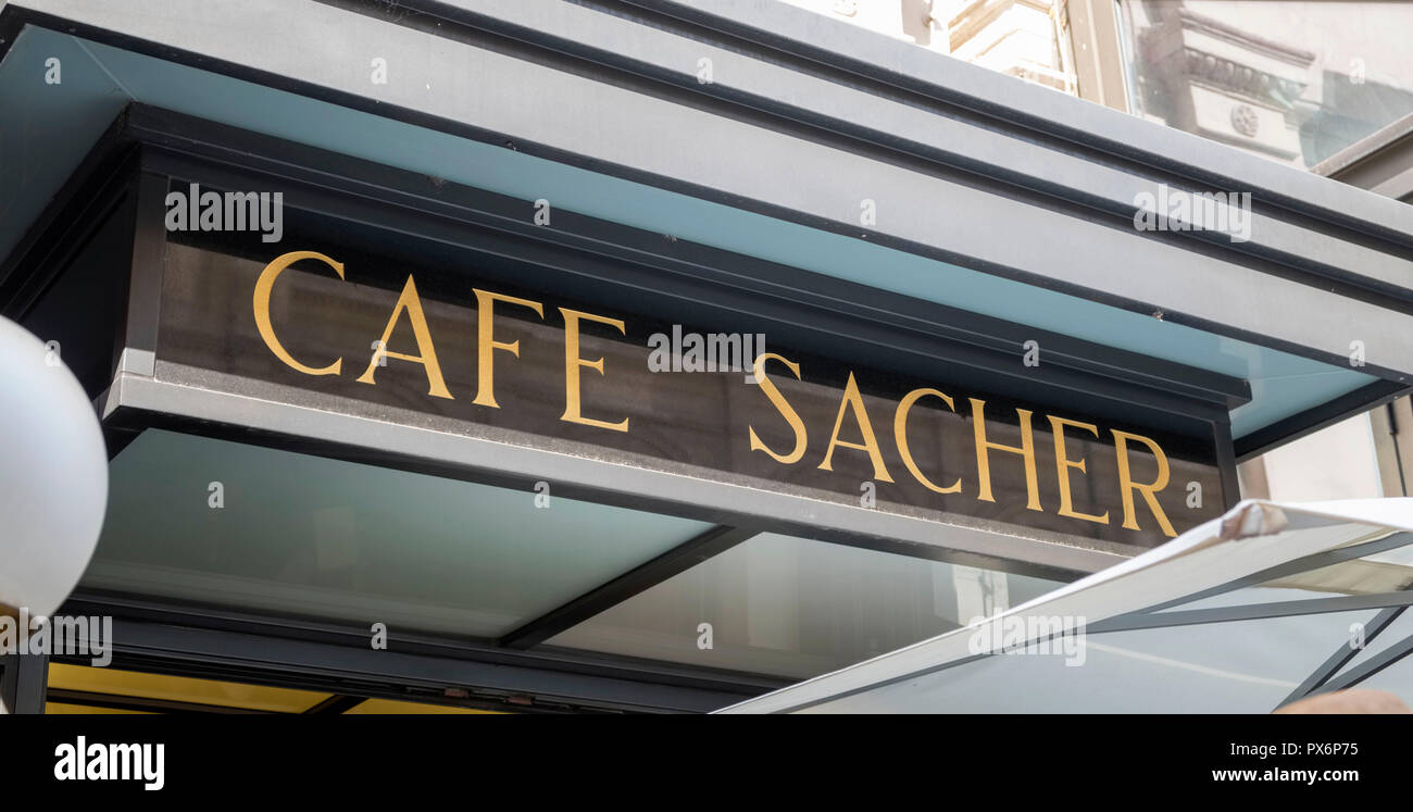 Cafe Sacher coffee house sign, Vienna, Austria, Europe Stock Photo