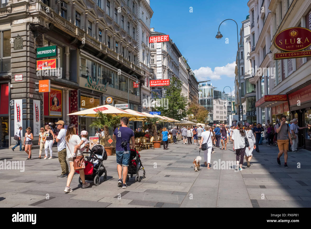 Street scene in Kartner Strasse, a shopping street in central Vienna, Austria, Europe Stock Photo