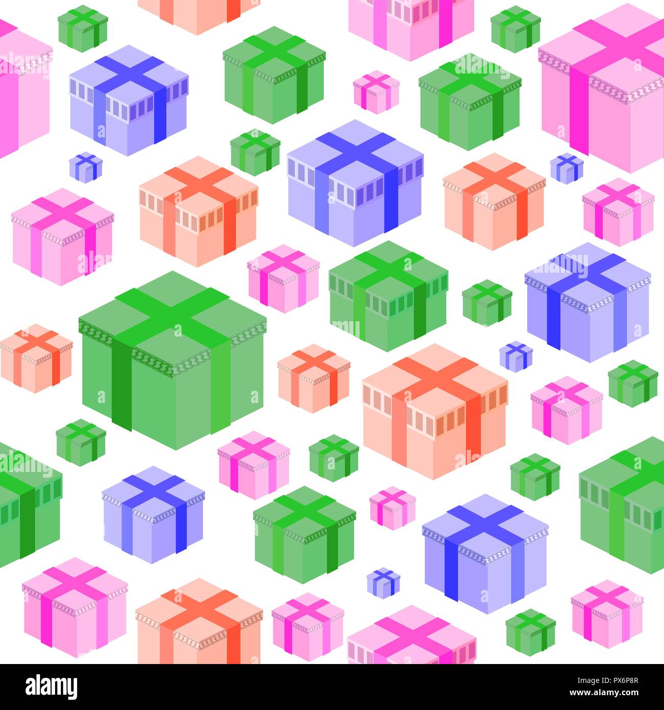 Wrapping Christmas Seamless Paper with Different Colored Boxes Stock Vector