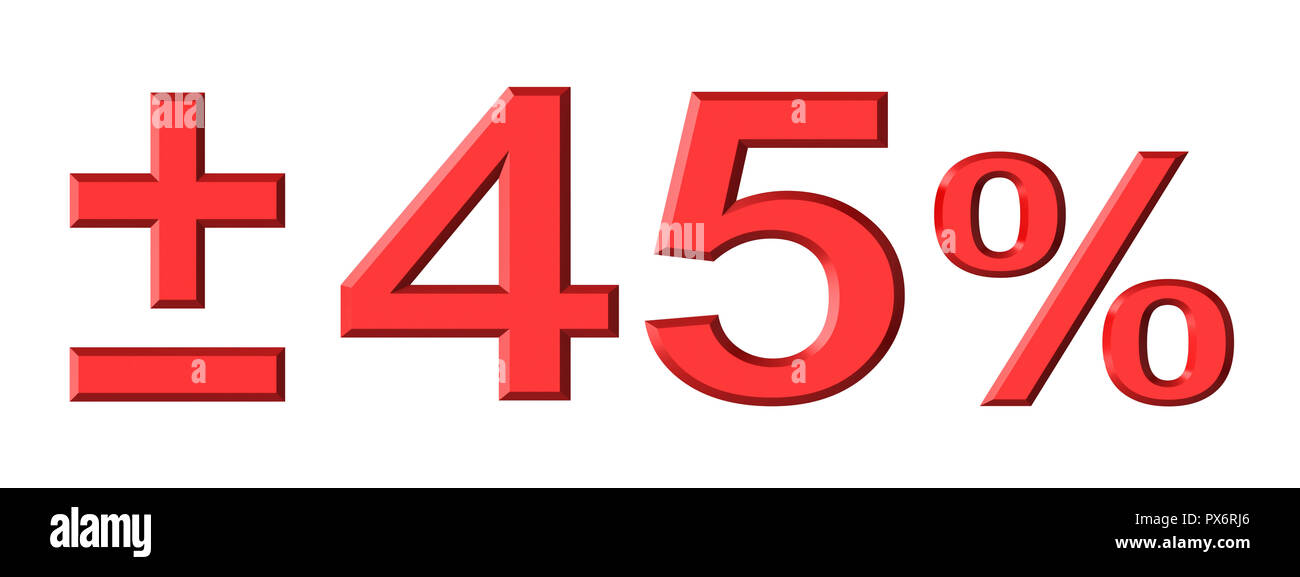 3d render of forty five percent text with plus and minus isolated over ...