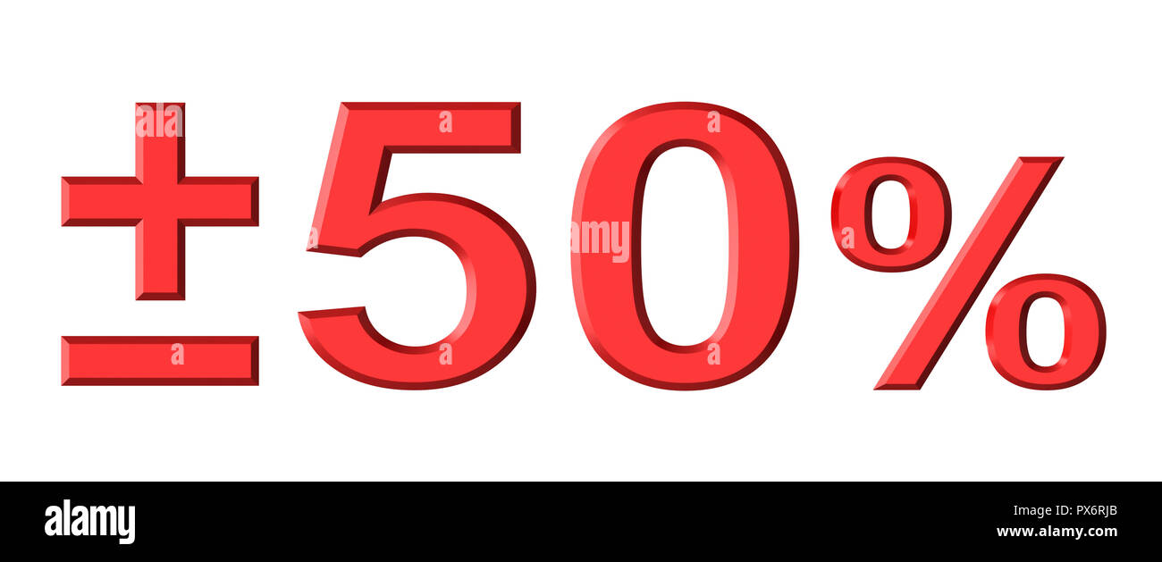3d render of fifty percent text with plus and minus isolated over white ...