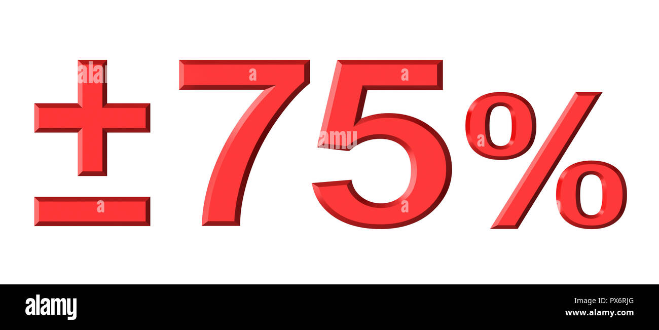 3d render of seventy five percent text with plus and minus isolated ...