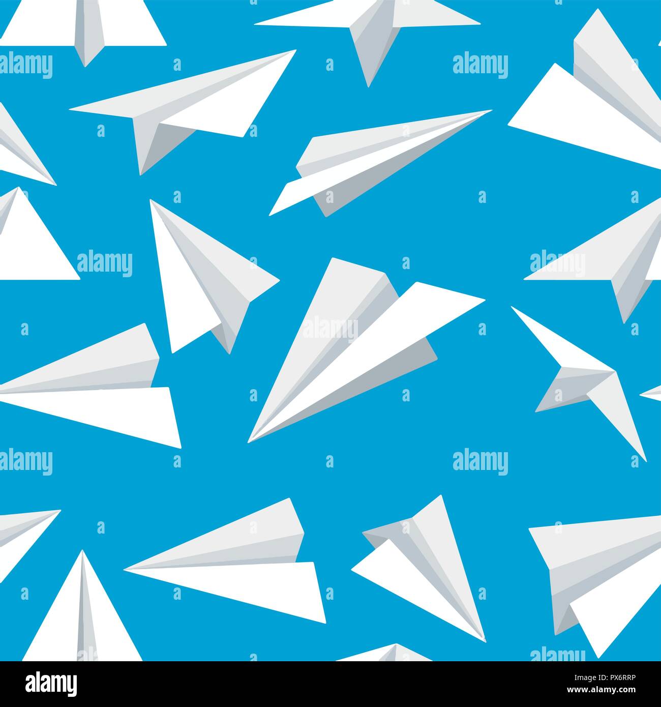 Seamless pattern. White paper planes. Flat airplanes. Vector illustration on blue background. Stock Vector