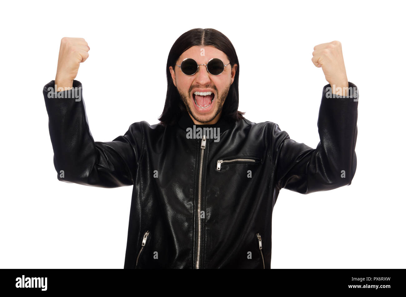Aggressive angry man isolated on white Stock Photo - Alamy