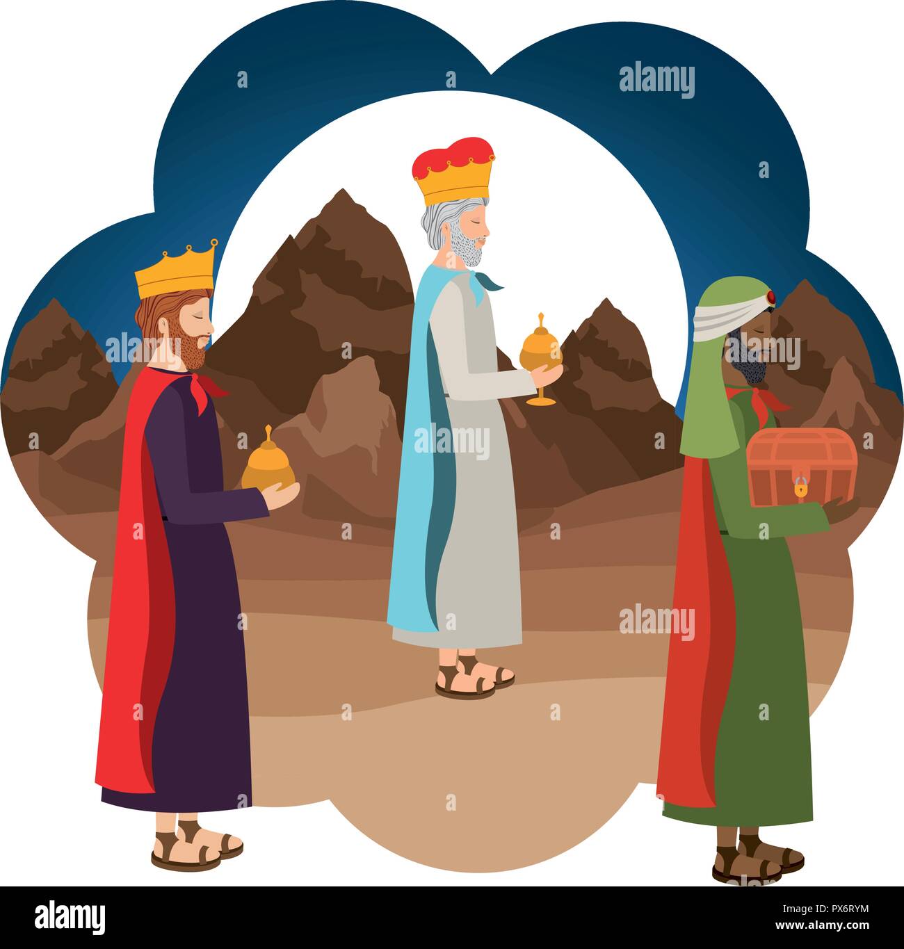 wise kings manger characters Stock Vector
