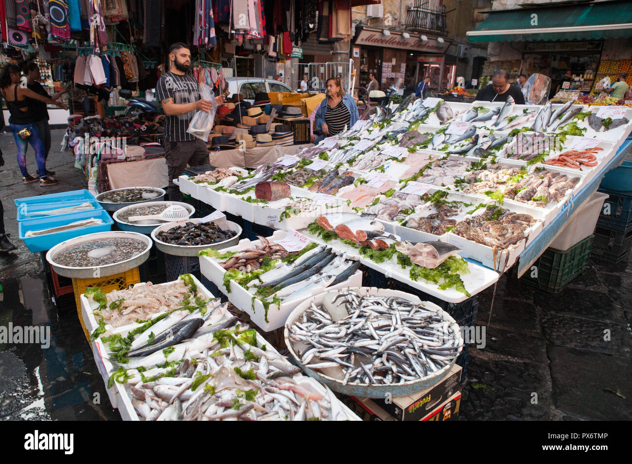 Fish market in Naples, Sicily Stock Photo