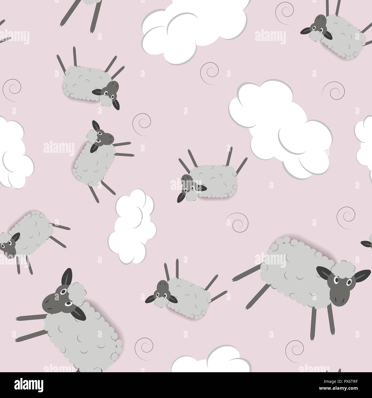 Sweet dreams seamless pattern with cute sheeps and clouds. Vector illustration Stock Vector