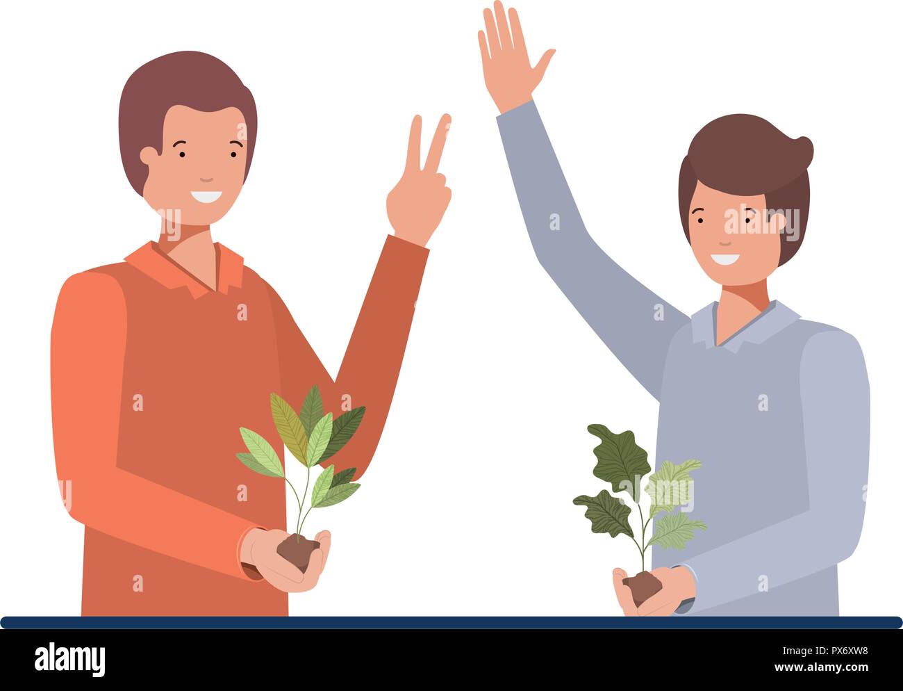 men gardeners smiling avatar character Stock Vector