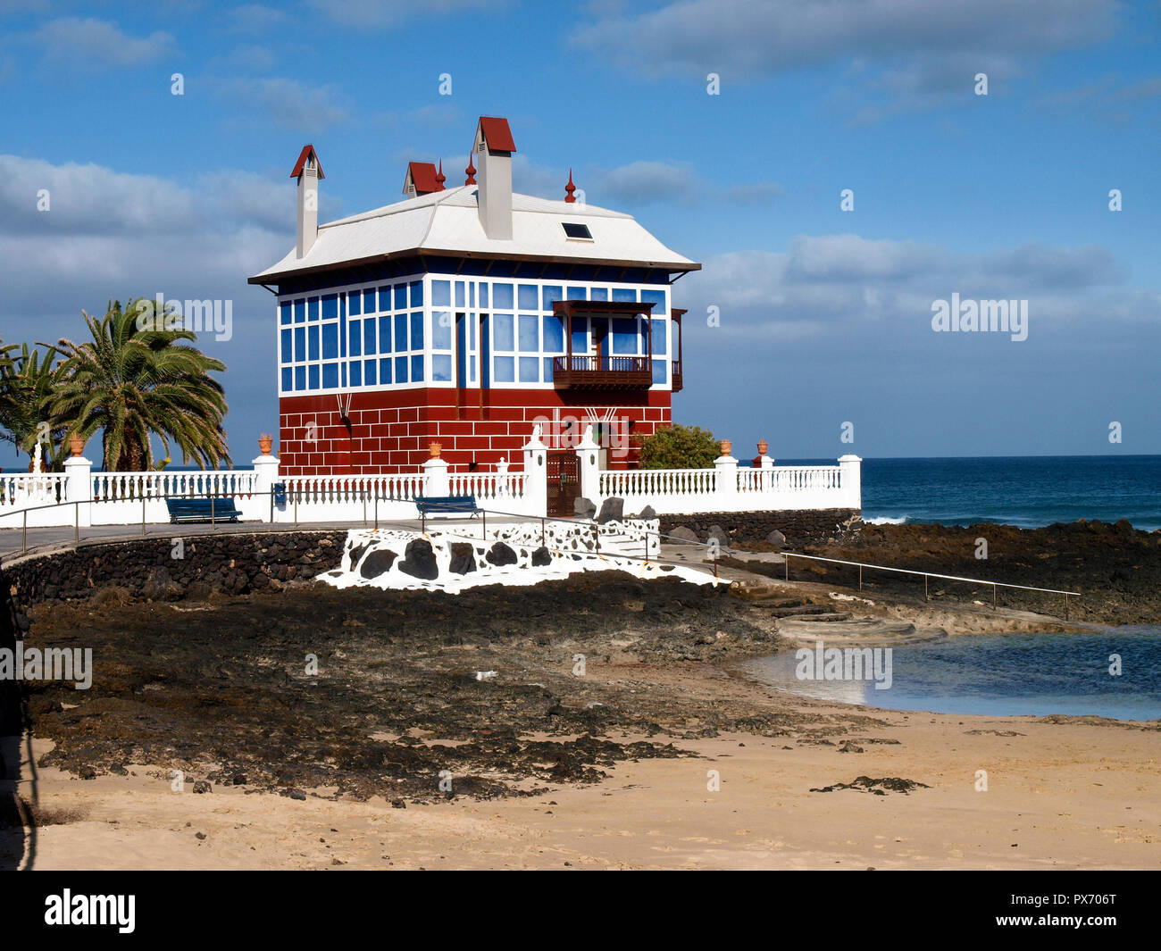 Lanzarote, Spain June 7, 2017 Arrieta, Casa Juanita, The Blue House