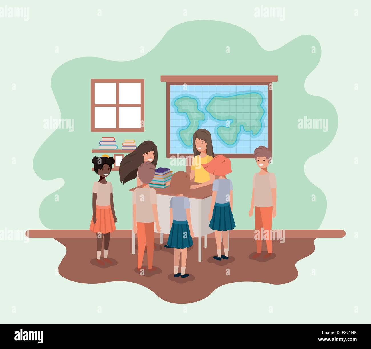 female teacher in the geography class with students Stock Vector Image ...