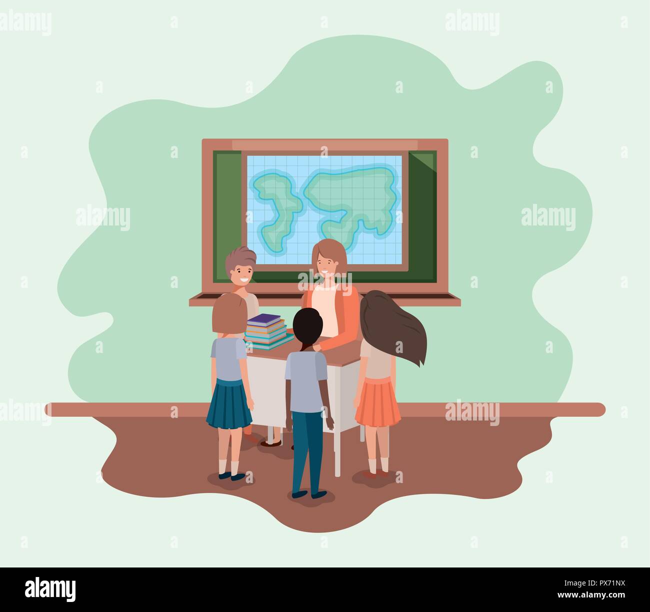 female teacher in the geography class with students Stock Vector Image ...