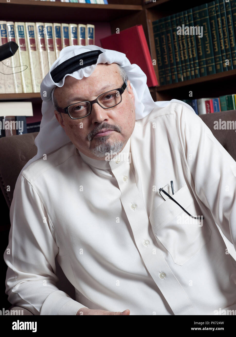 Portrait of - Washington Post's - Saudi journalist Jamal Khashoggi at his home in JEDDAH, SAUDI ARABIA - JAN 13, 2016 Stock Photo
