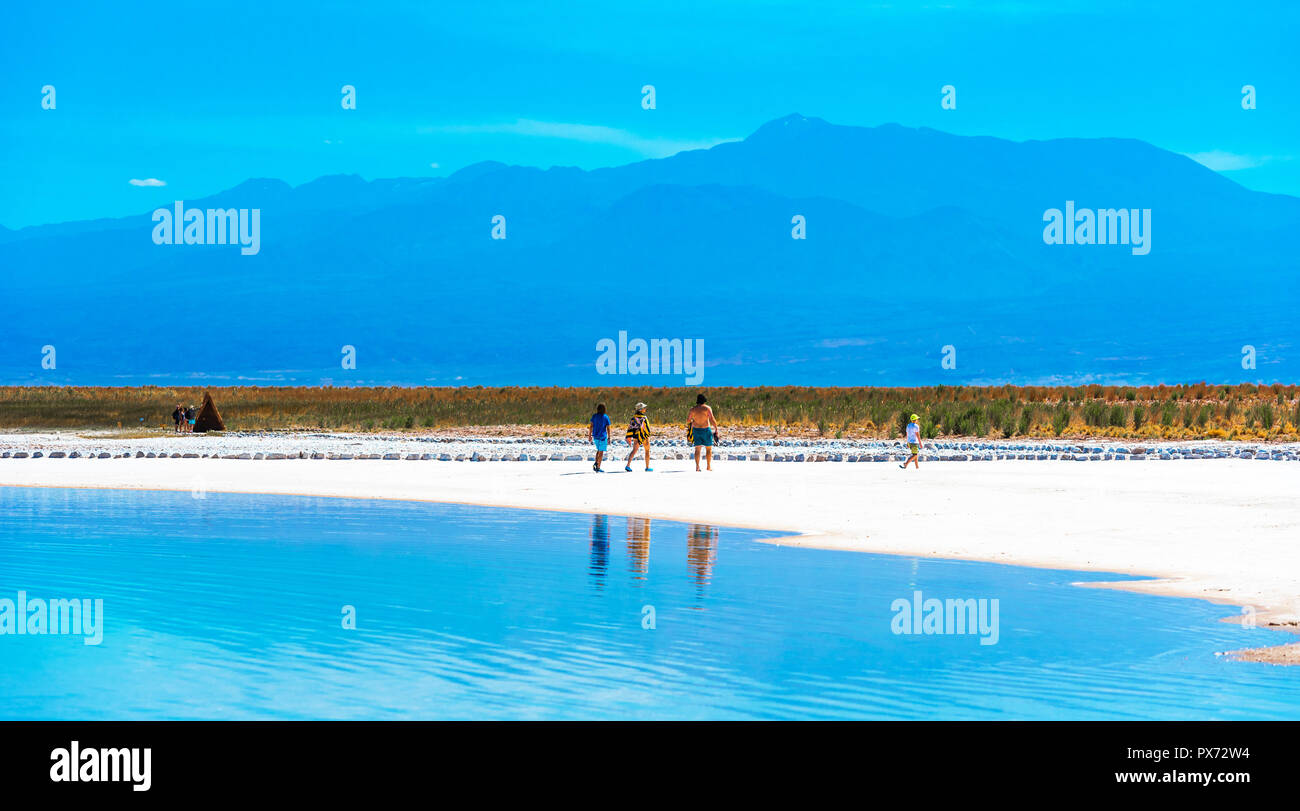 ATACAMA, CHILE - JANUARY 17, 2018: Landscape in Atacama desert, Salt Lake. Copy space for text Stock Photo