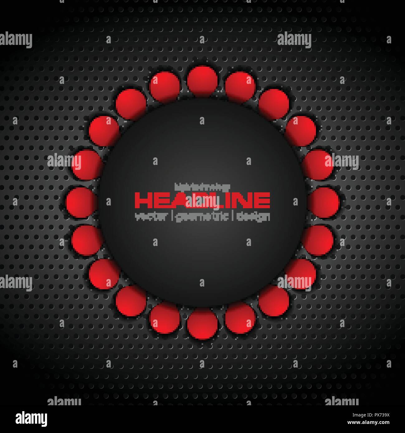 Dark metallic perforated background with blank circle. Vector corporate design Stock Vector