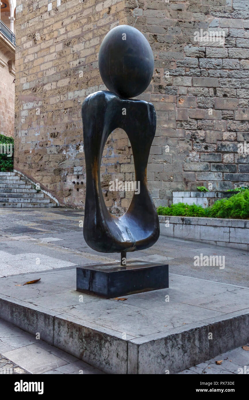Modern sculpture by Joan Miro, Palma de Mallorca, Spain Statue street object Stock Photo