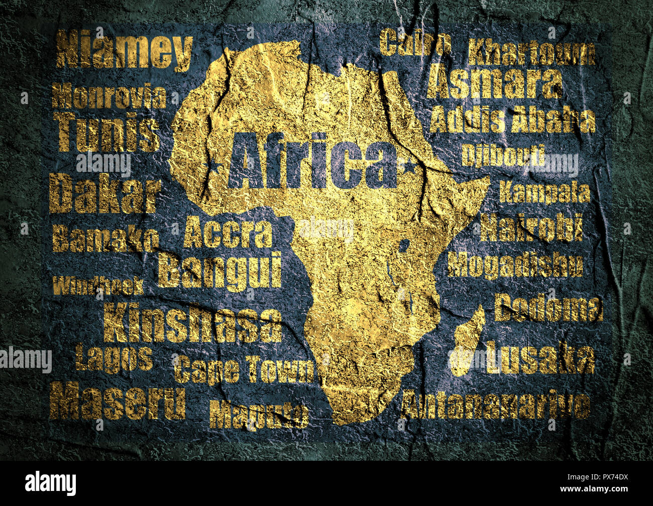 Africa capitals names list around outline continent map. Image relative ...