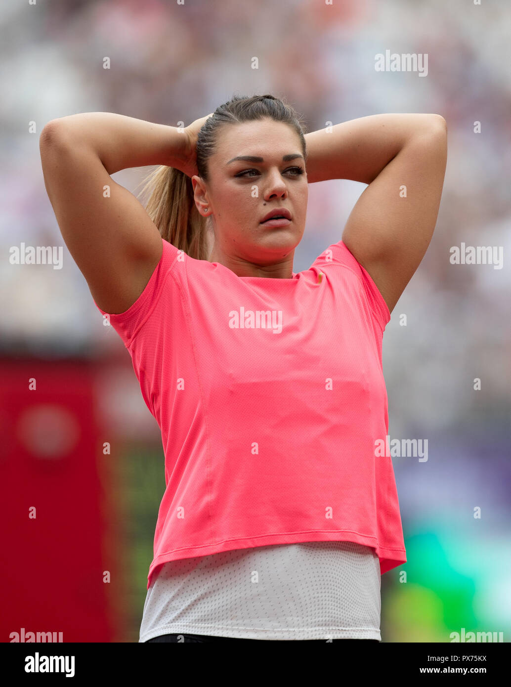 Sandra Perkovic of Croatia (Women's Discus Throw) during Day 2 of the Muller Anniversary Games Athletics in London 2018 at the Olympic Park, London, E Stock Photo