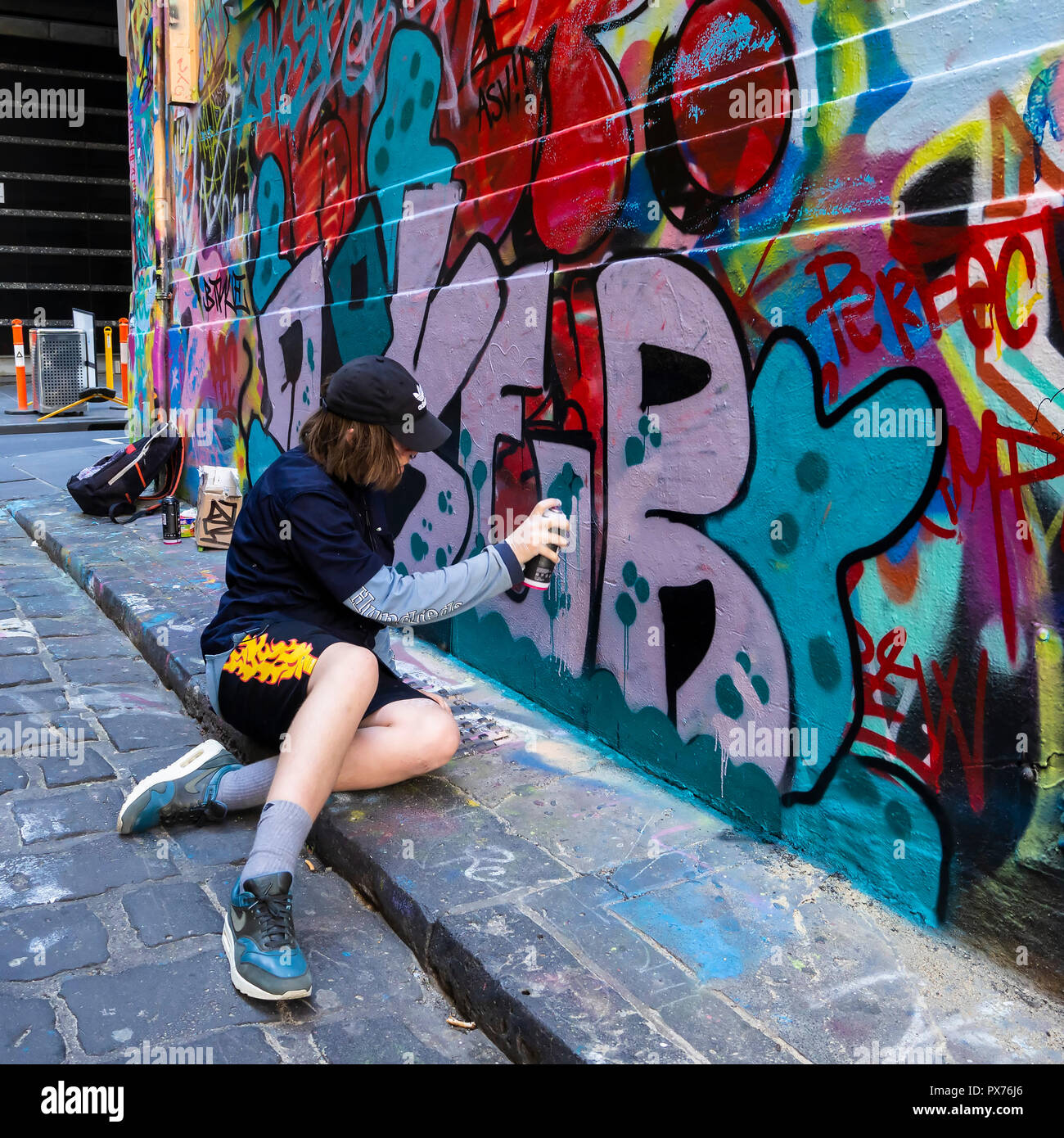 Street artist working in Hosier Lane; one of Melbourne's most iconic ...