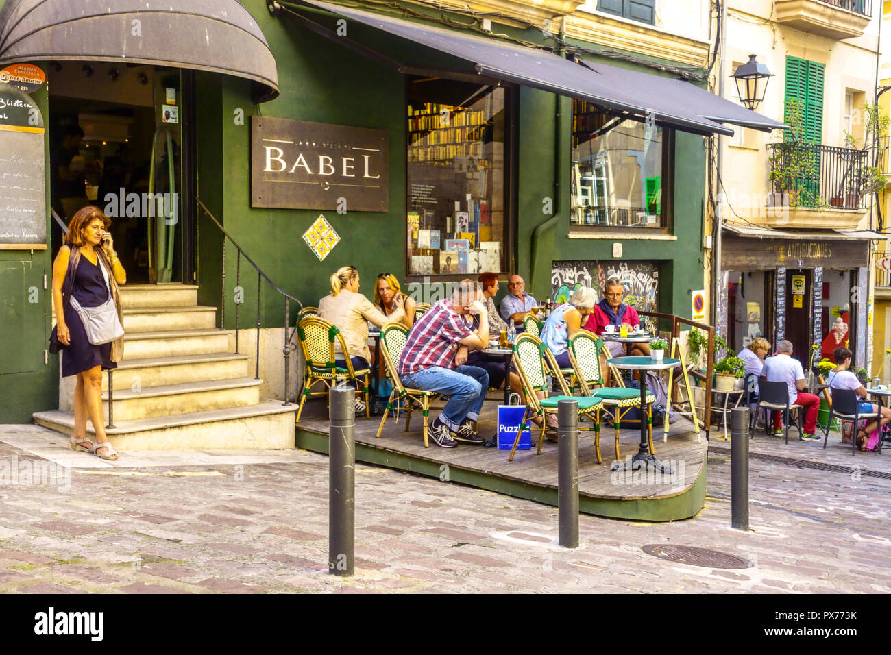 Cafe Babel Palma Old Town Palma de Mallorca street sidewalk bar  Spain Cafes Stock Photo