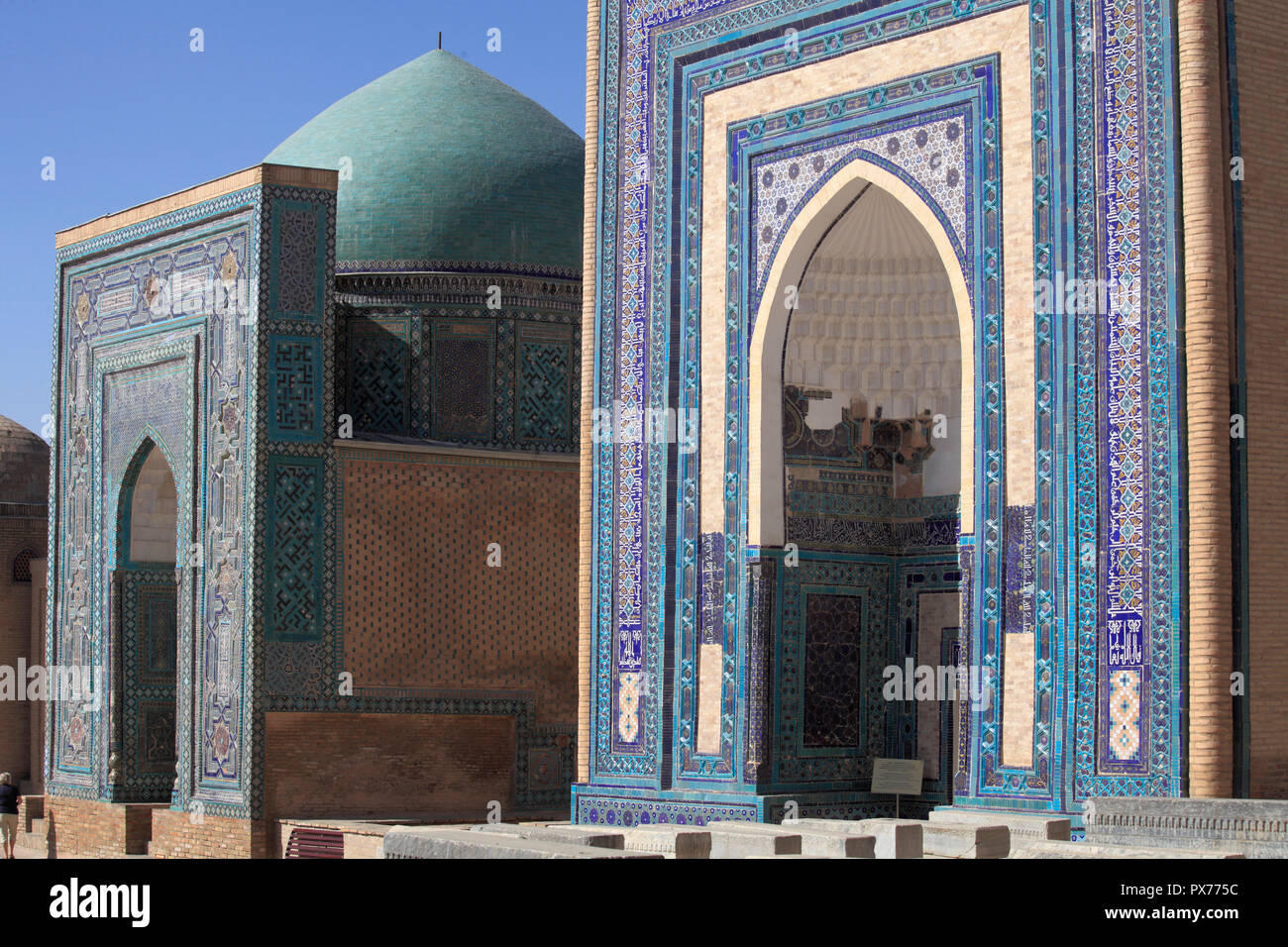 Uzbekistan, Samarkand, Shah-i-Zinda, necropolis, Alim Nasafi, Ulug Sultan Begum, mausoleums, Stock Photo