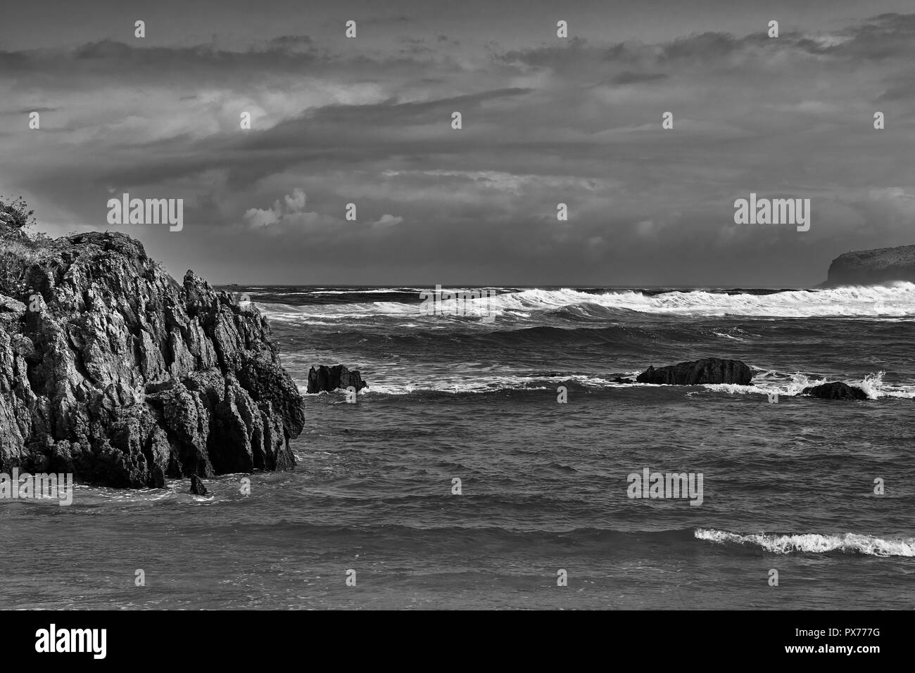 Cuberris beach ideal for sulfistas for its waves throughout the year in Bareyo, Cantabria, Spain, Europe Stock Photo