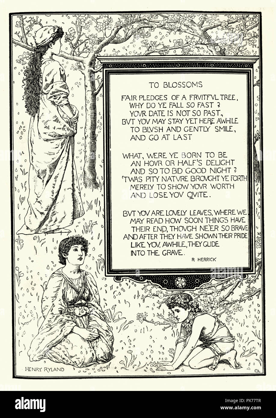 Vintage Engraving Of The Poem To Blossoms By Robert Herrick Stock Photo Alamy