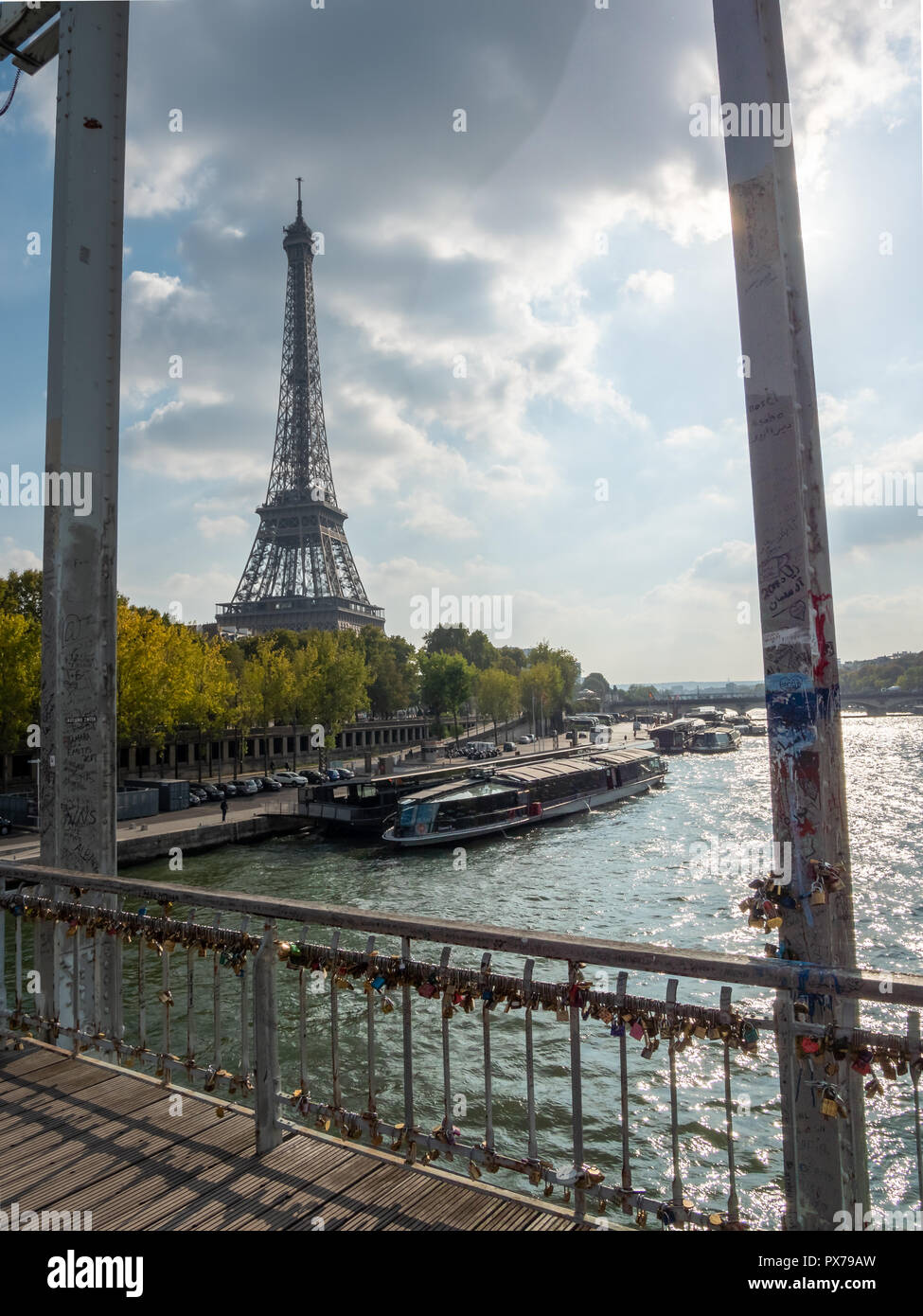 Picture of Couple's Locks on Bridge with the Eiffel Tower in the