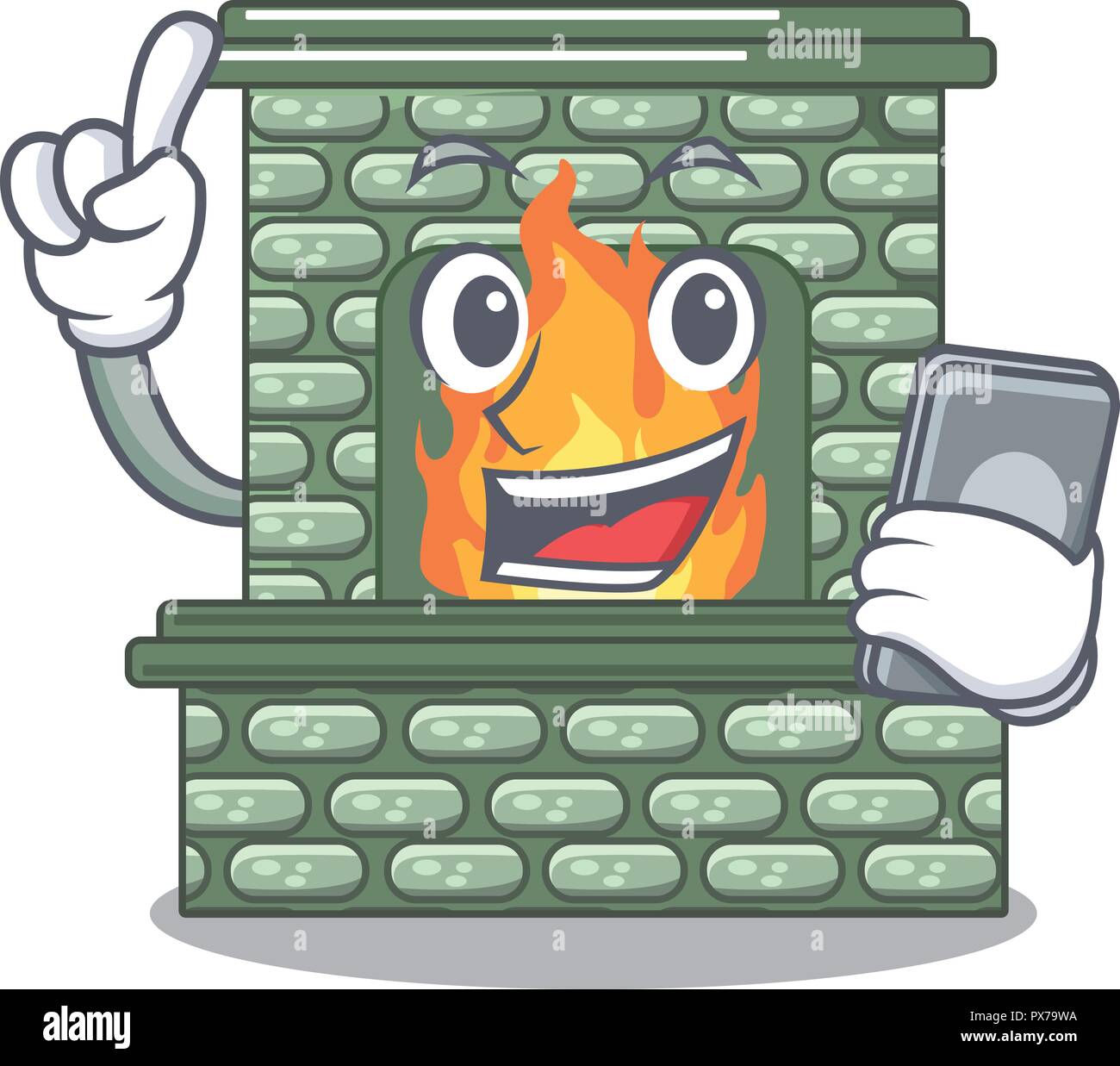 With phone character fireplace with red brick inside Stock Vector Image ...